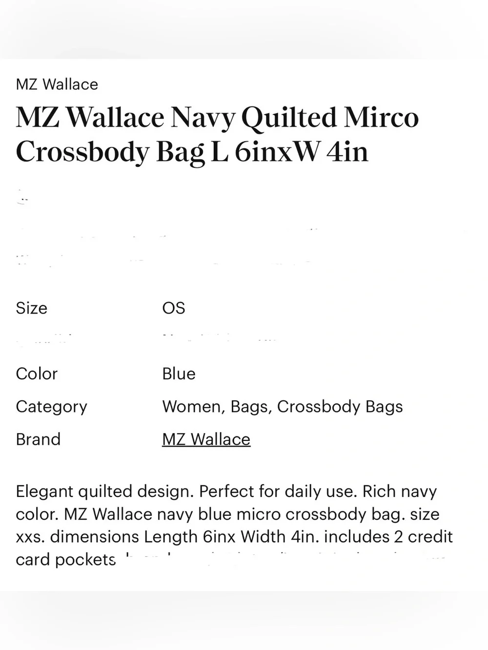 NWOT MZ Wallace Micro Quilted Navy Blue  Shiny Crossbody Bag - Designer Style